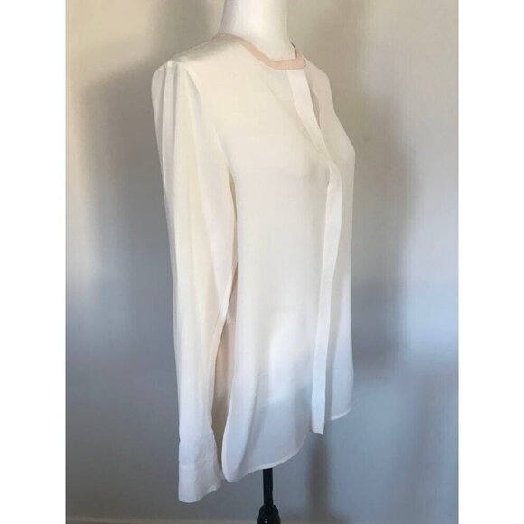 VINCE 100% Silk Long Sleeve Colorblock Blouse Top Size 6 Ivory Peach Split Neck - Picture 5 of 10